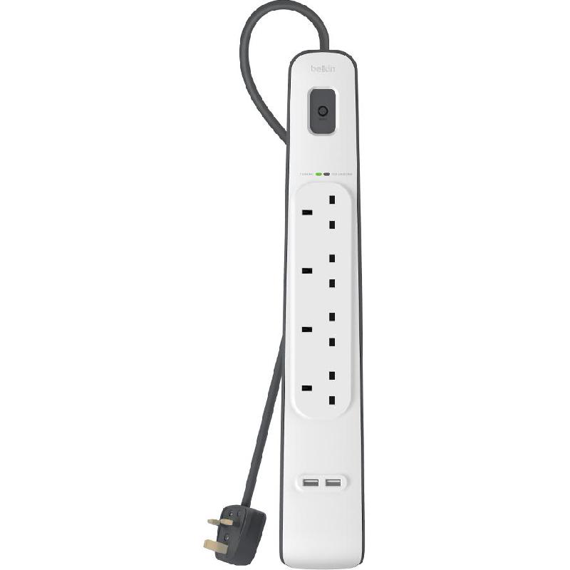BSV401 Surge Protector + USB Charger, 4 Outlet;2 USB Port, 2.00 m ( 6.56 ft )