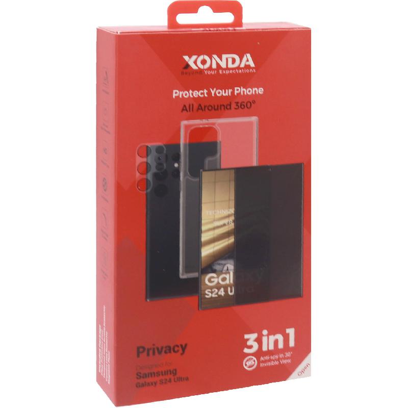 3-in-1 Clear Case + Privacy Tempered Glass + Camera Lens Protector Smartphone Case Bundle, for Samsung Galaxy S24 Ultra, Clear